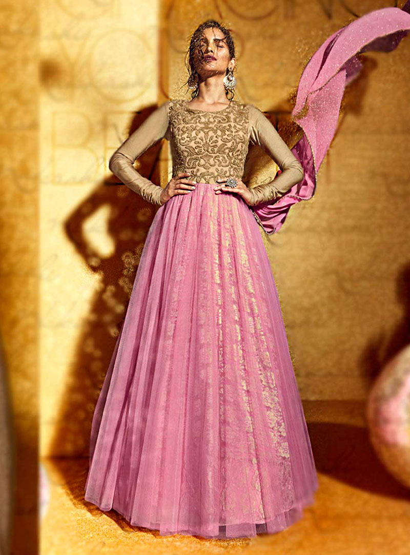 Pink Net Designer Gown 69501