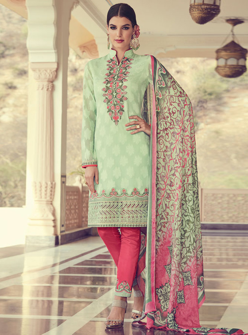 Light Green Georgette Pakistani Style Suit 140361