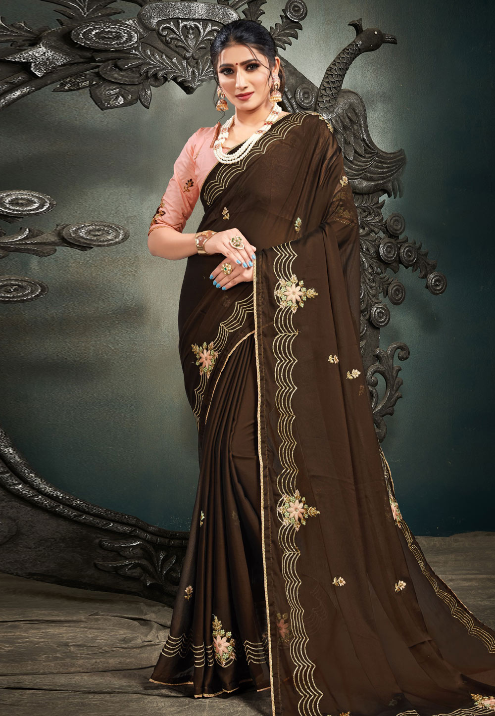 Brown Satin Festival Wear Saree 220885