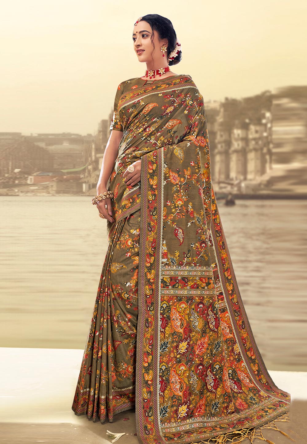 Mehndi Banarasi Silk Festival Wear Saree 213662