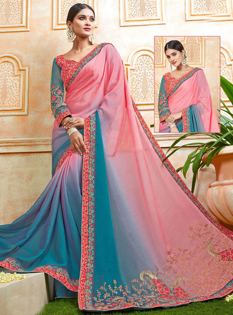 Pink Georgette Saree With Heavy Blouse 124173