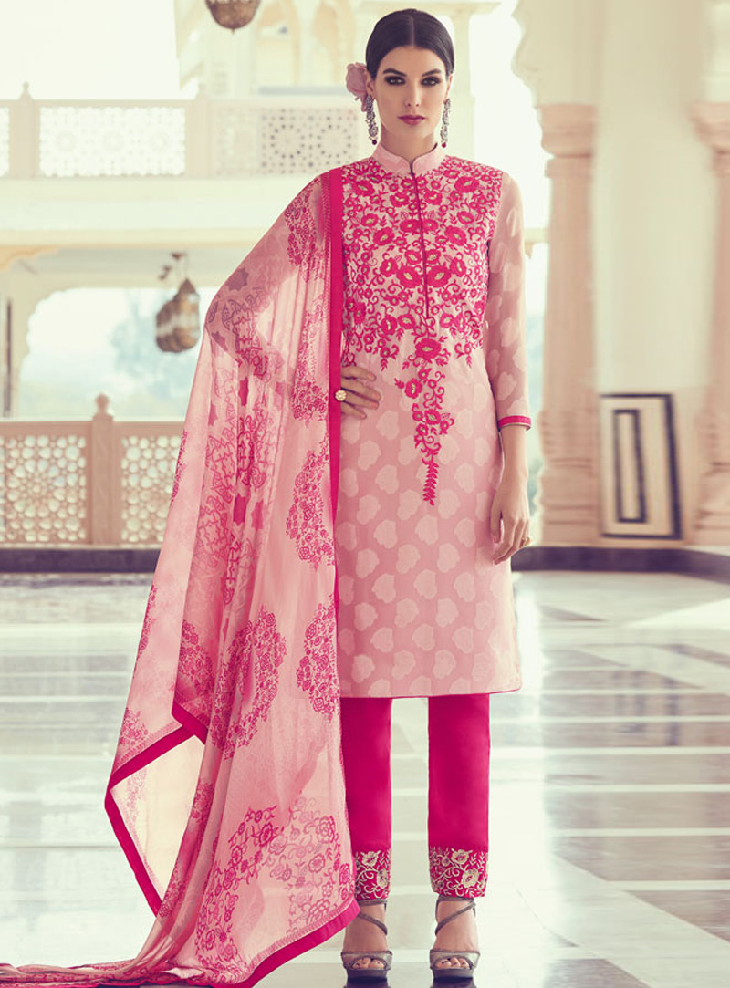 Pink Georgette Pakistani Style Suit 140365