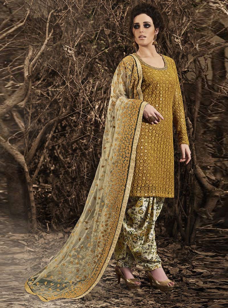 Mustard Net Punjabi Suit 79339
