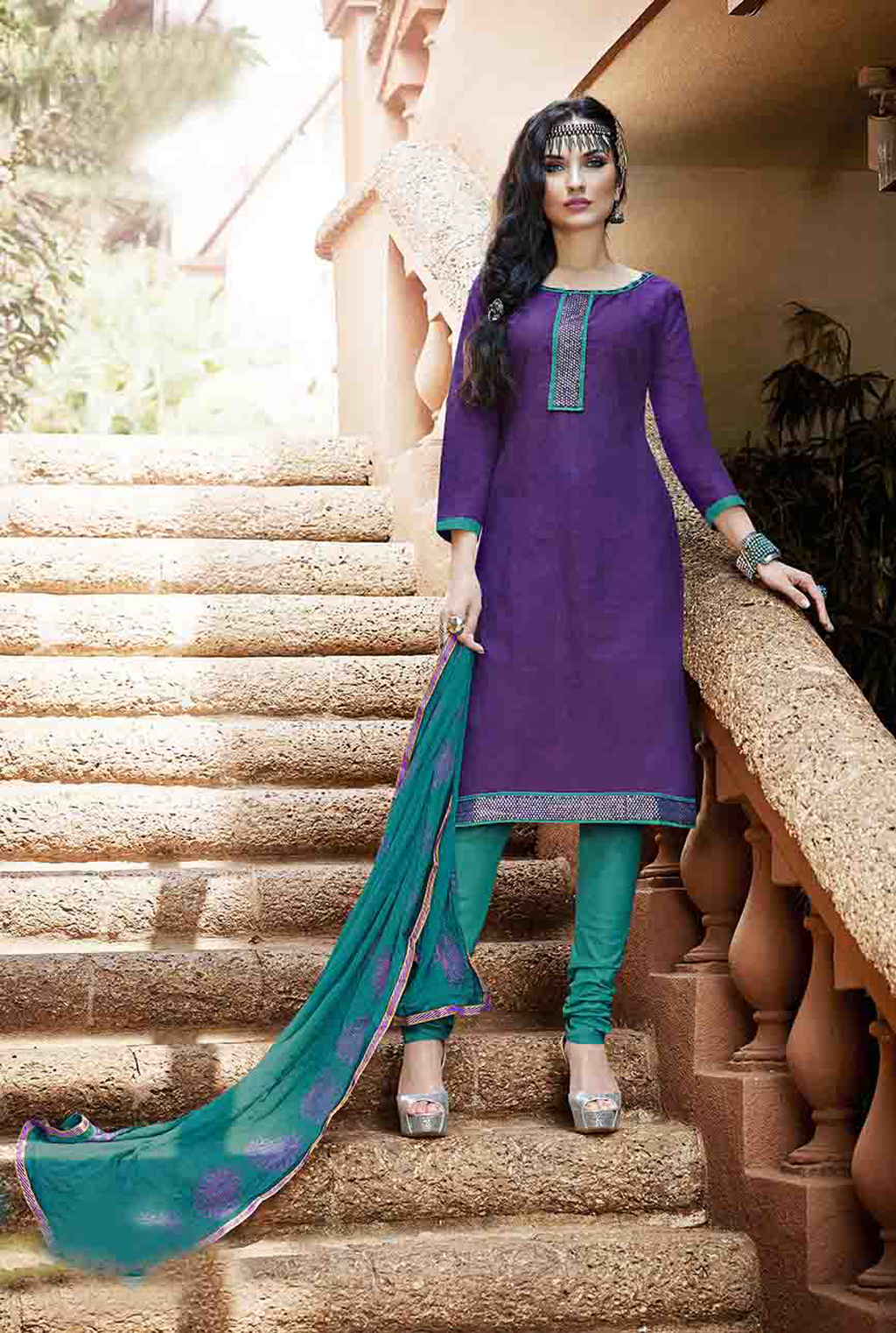 Purple Cotton Churidar Suit 47559