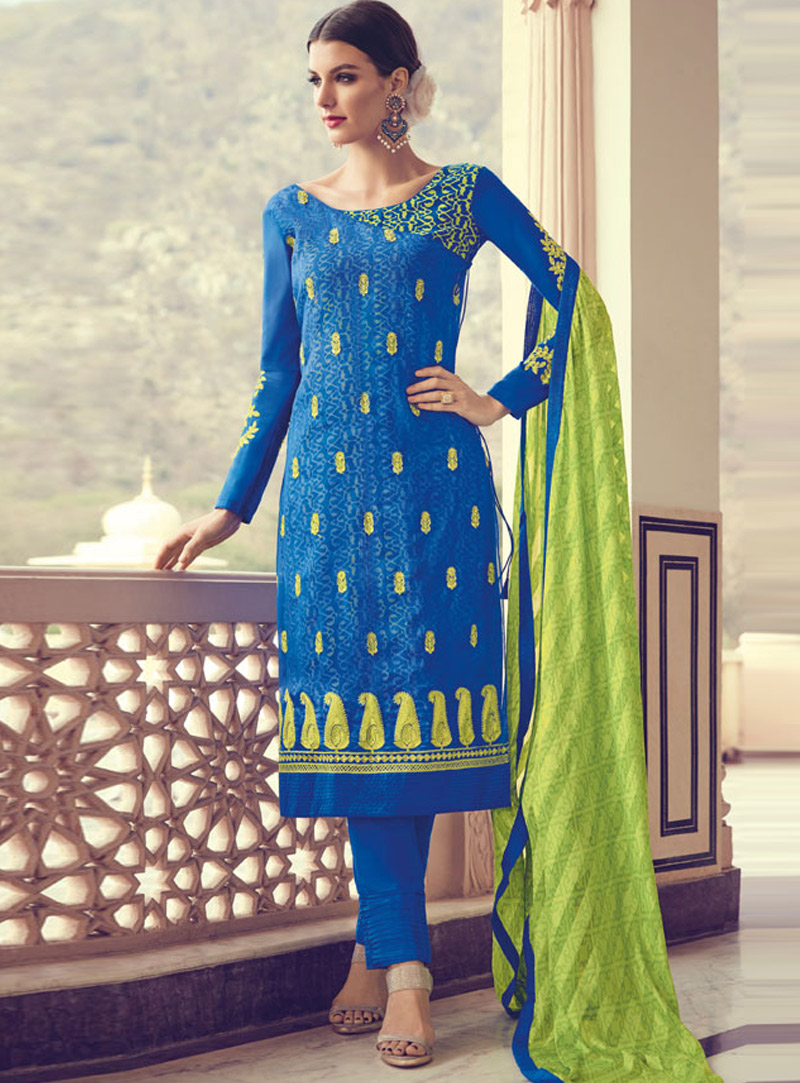 Blue Georgette Pakistani Style Suit 140367