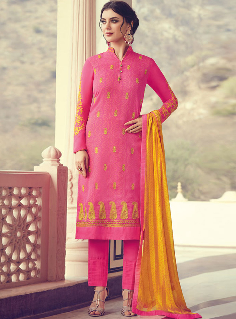 Pink Georgette Pant Style Suit 140368