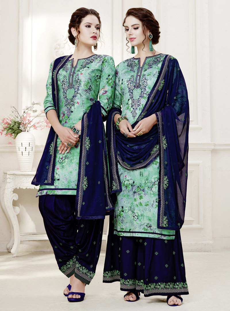 Sea Green Cotton Salwar Suit 126778