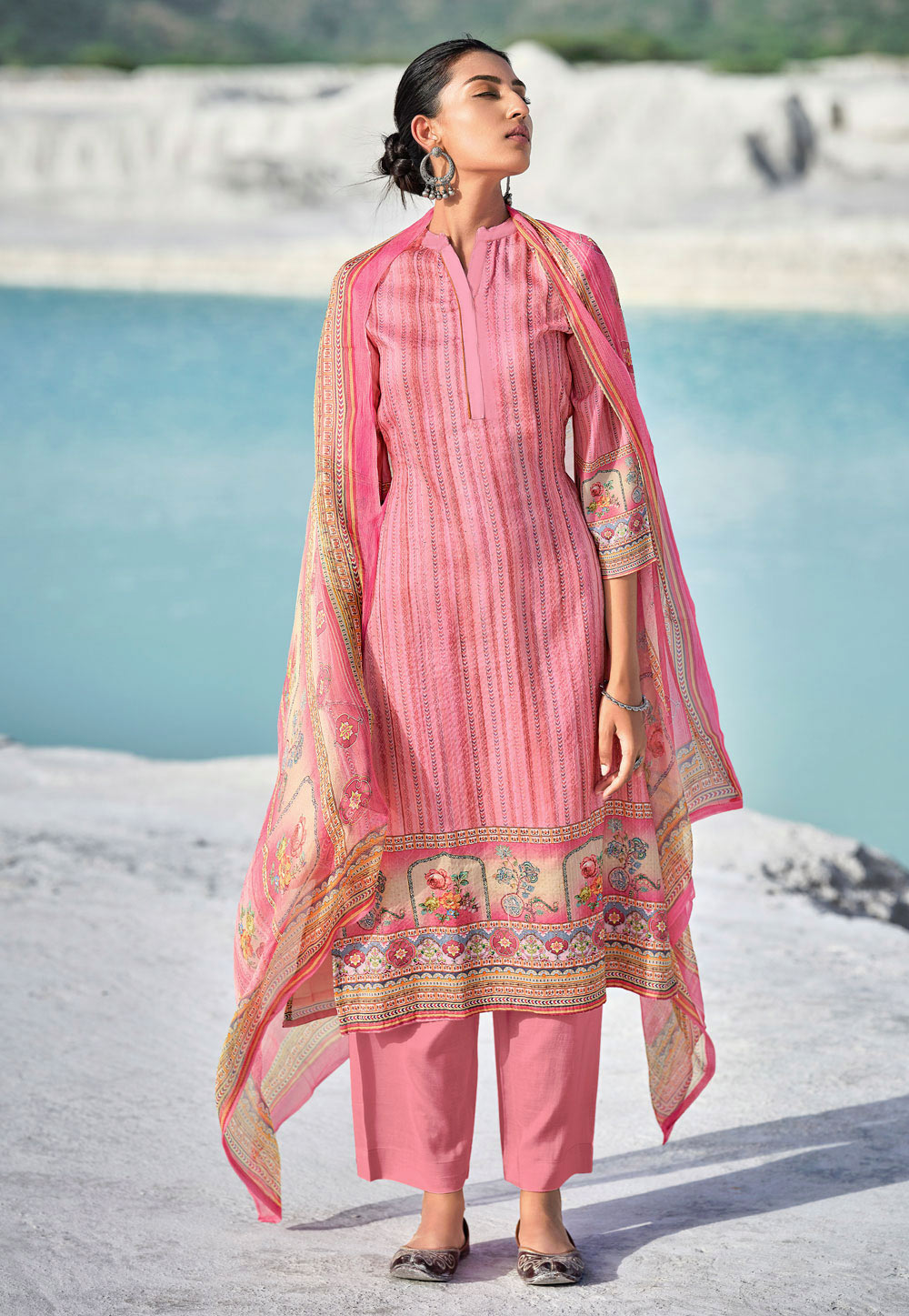 Pink Cotton Palazzo Suit 235257