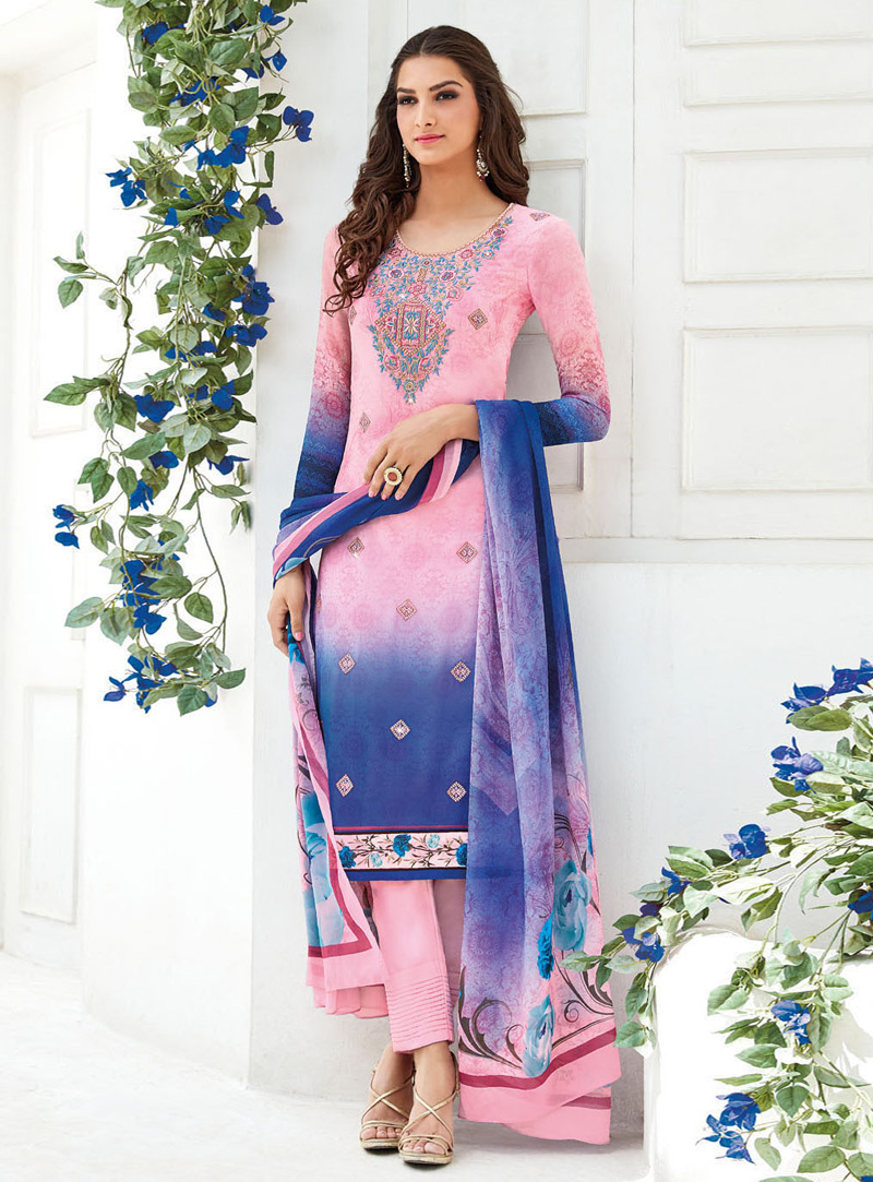 Pink Georgette Pant Style Suit 107701