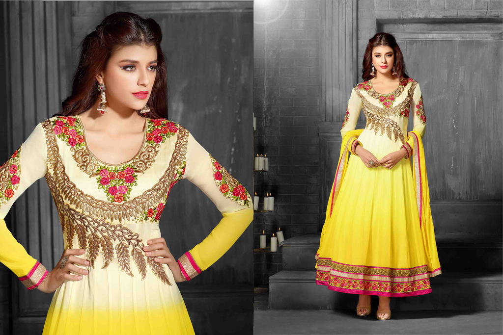 Yellow Georgette Ankle Length Anarkali Suit 48063