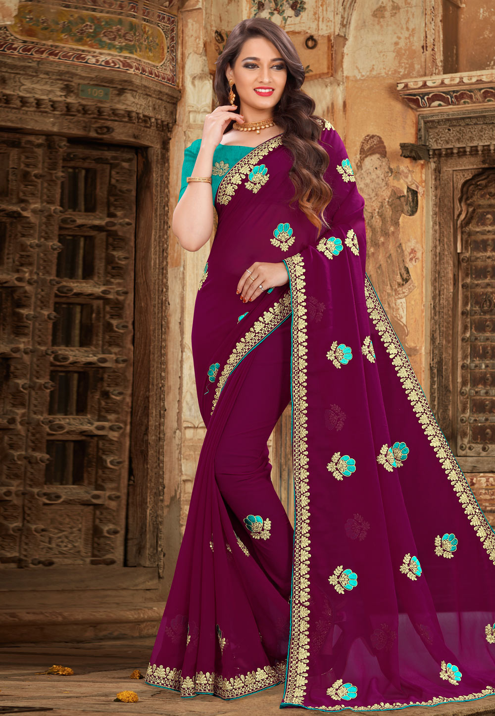 Purple Georgette Saree With Blouse 207563