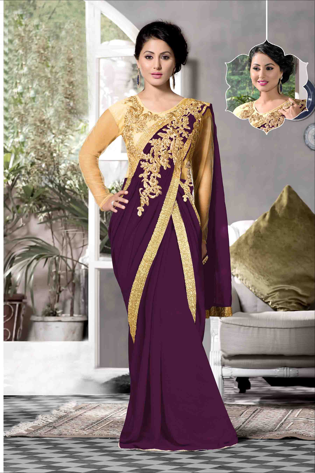 Hina Khan Purple Georgette Designer Gown 48116