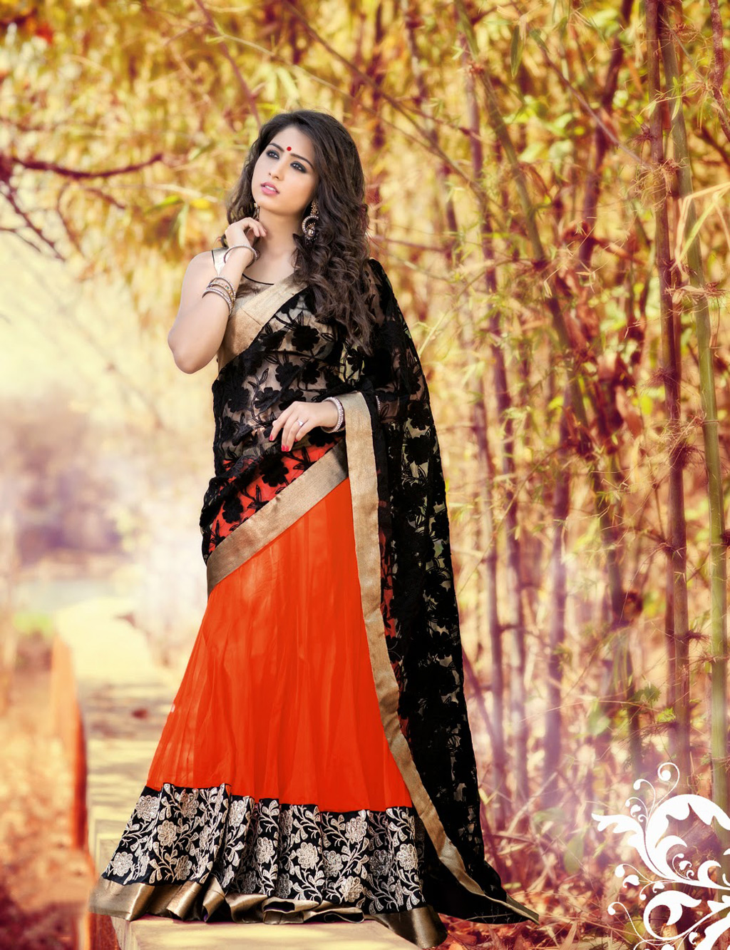 Orange & Red Festive Wear Woven Heavy Banarasi Silk Lehenga Choli