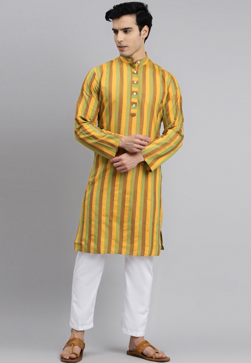 Yellow Cotton Kurta Pajama 238079