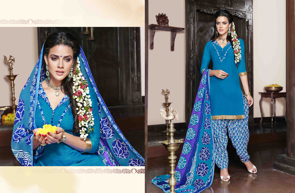 Sky Blue Cotton Satin Punjabi Suit 47620