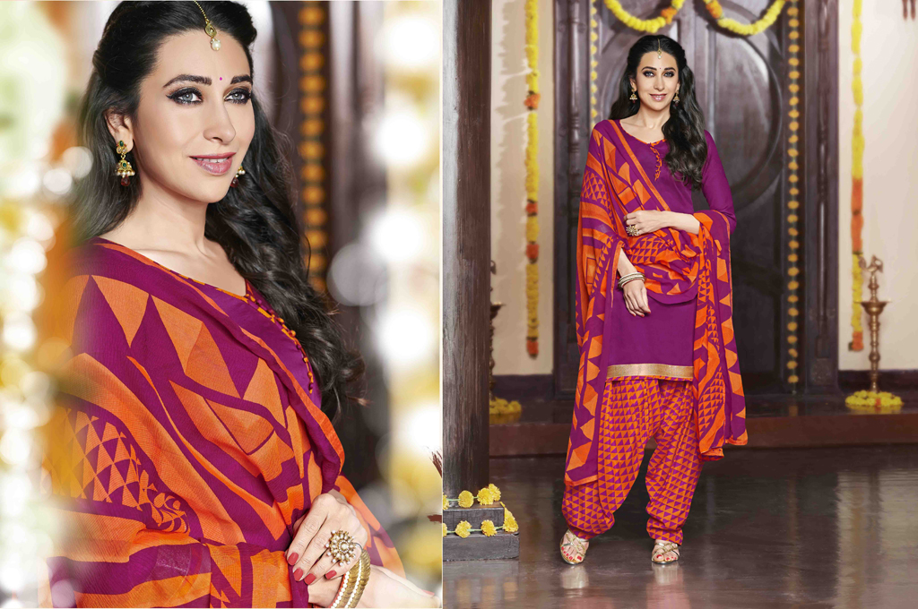 Karisma Kapoor Pink Cotton Satin Punjabi Suit 47621