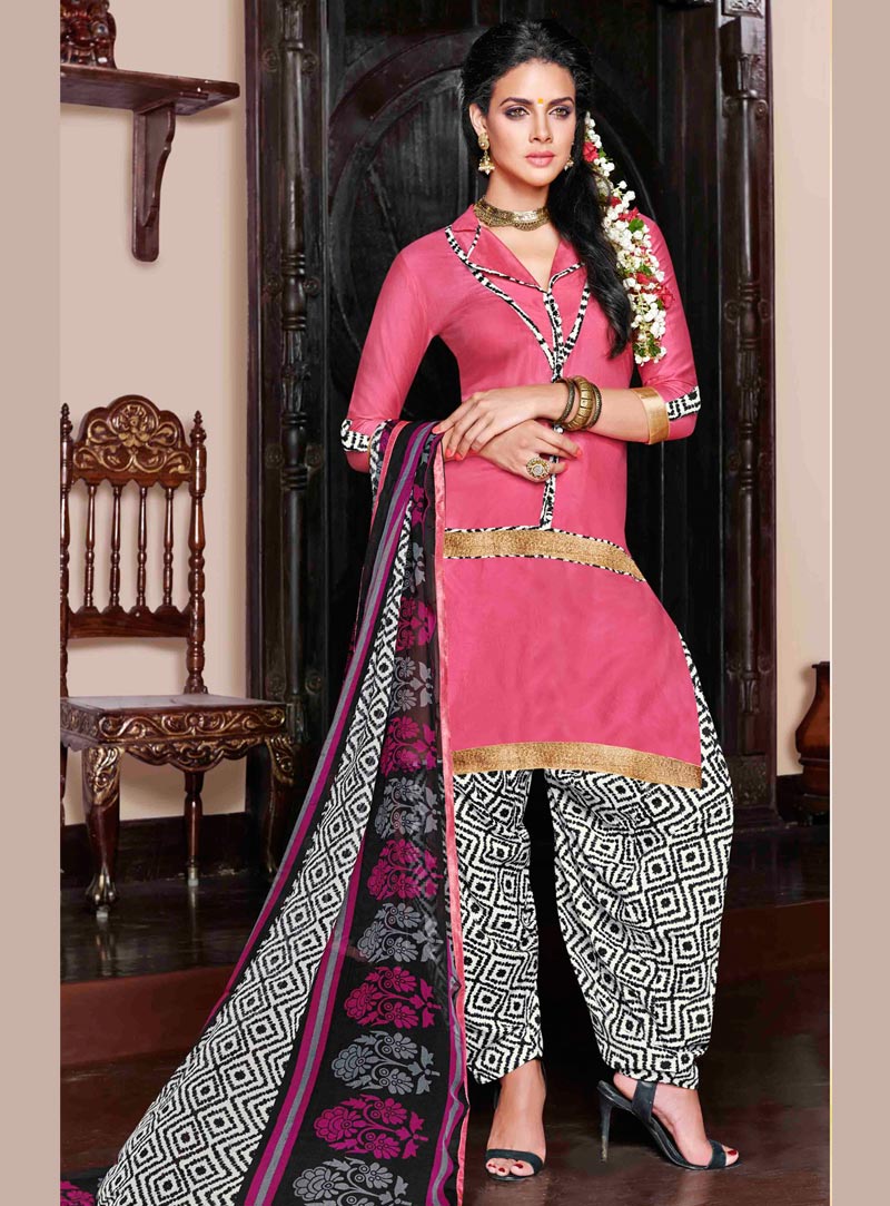 Pink Cotton Satin Punjabi Suit 47624