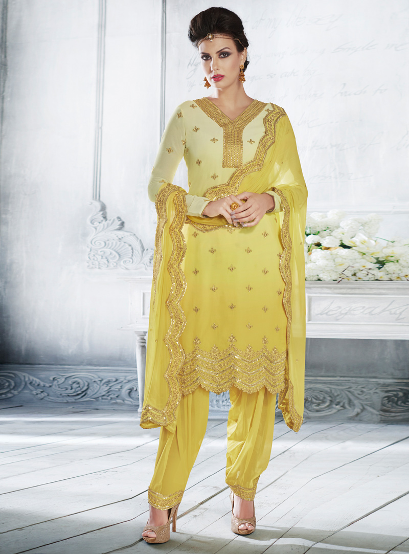 Yellow Georgette Punjabi Suit 104591