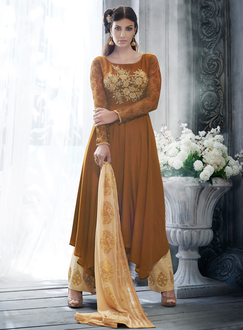 Brown Silk Palazzo Style Suit 104594
