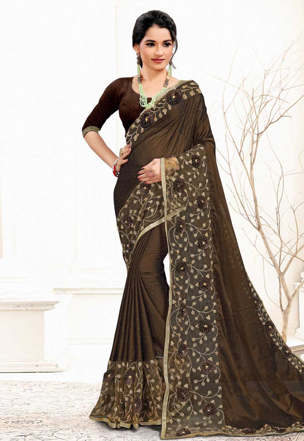 Brown Silk Festival Wear Saree 220821