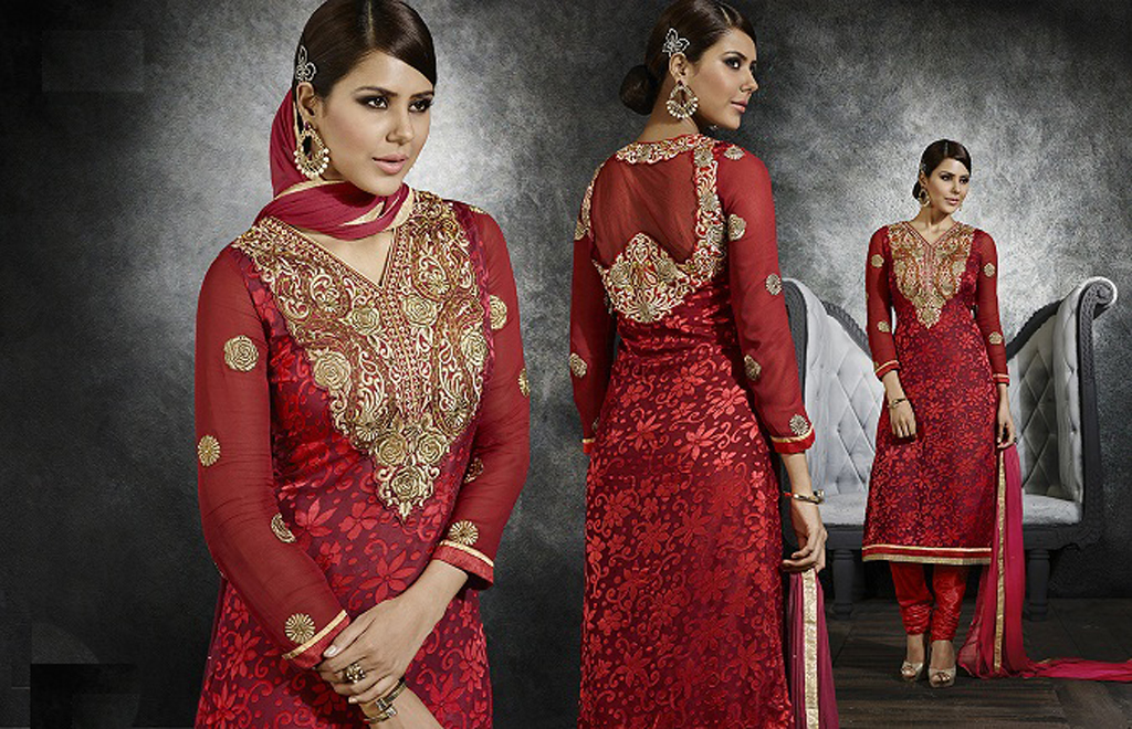 Red Brasso Pakistani Style Suit 54313