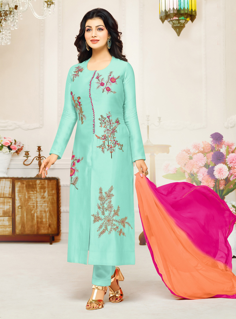 Ayesha Takia Turquoise Cotton Pant Style Suit 126024