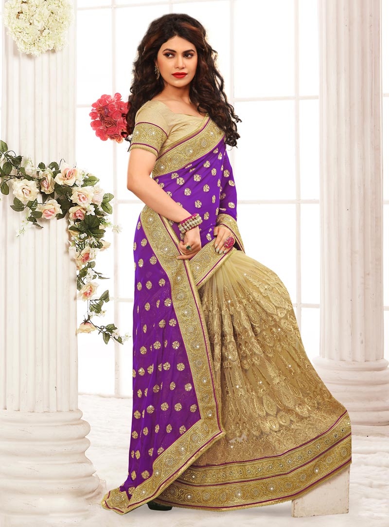Purple Georgette Half and Half Saree With Blouse 63072