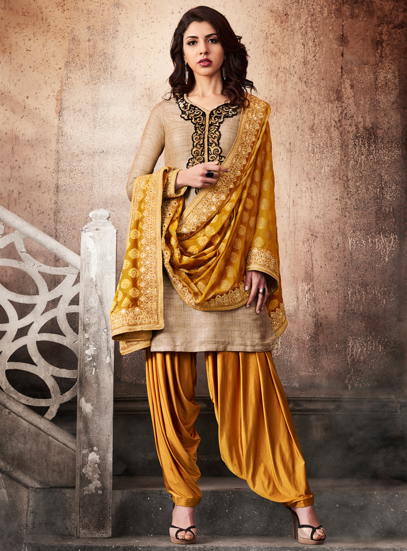 Beige Silk Punjabi Suit 116761