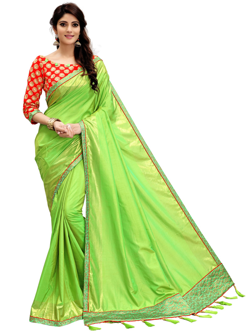 Light Green Silk Saree With Embroidered Blouse 101659