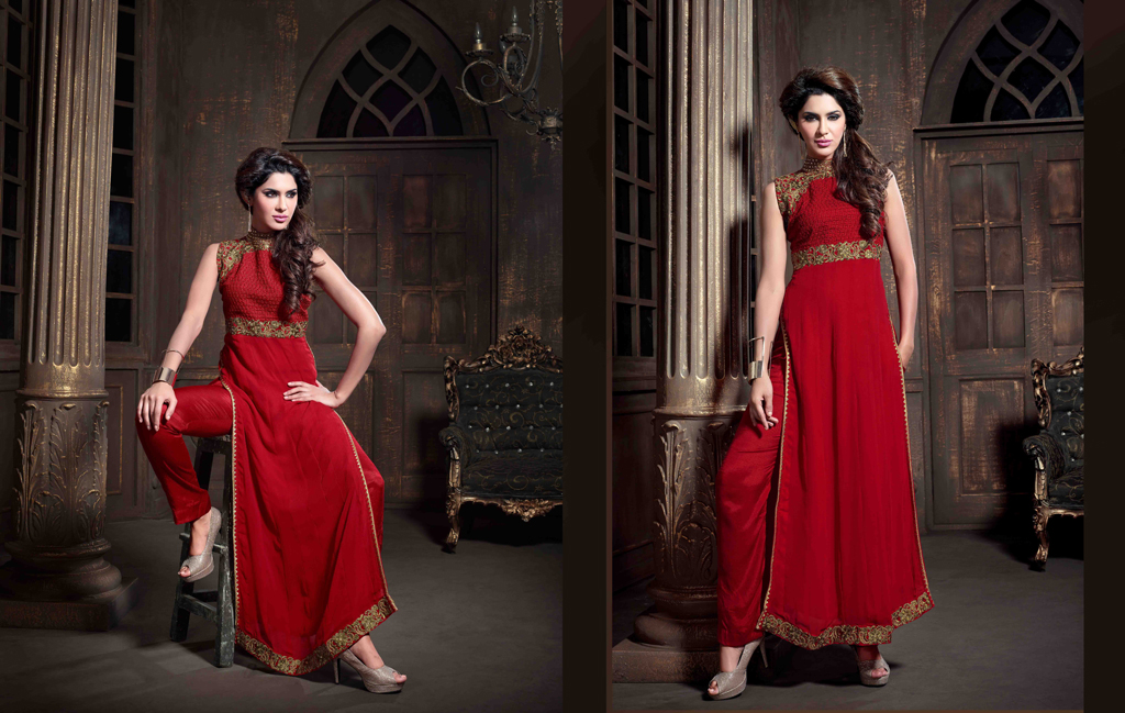 Red Georgette Pakistani Style Suit 47893