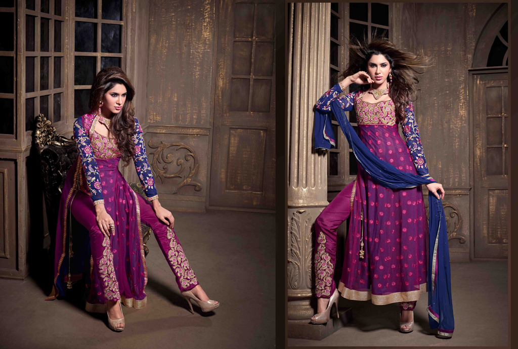 Purple Georgette Pakistani Style Suit 47895