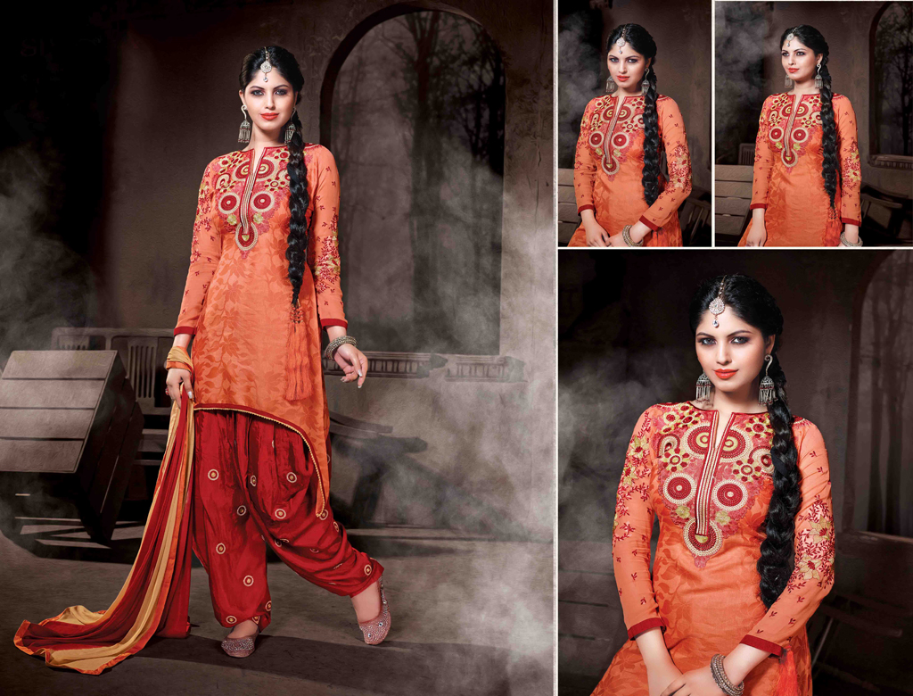 Orange Cotton Silk Punjabi Suit 48012
