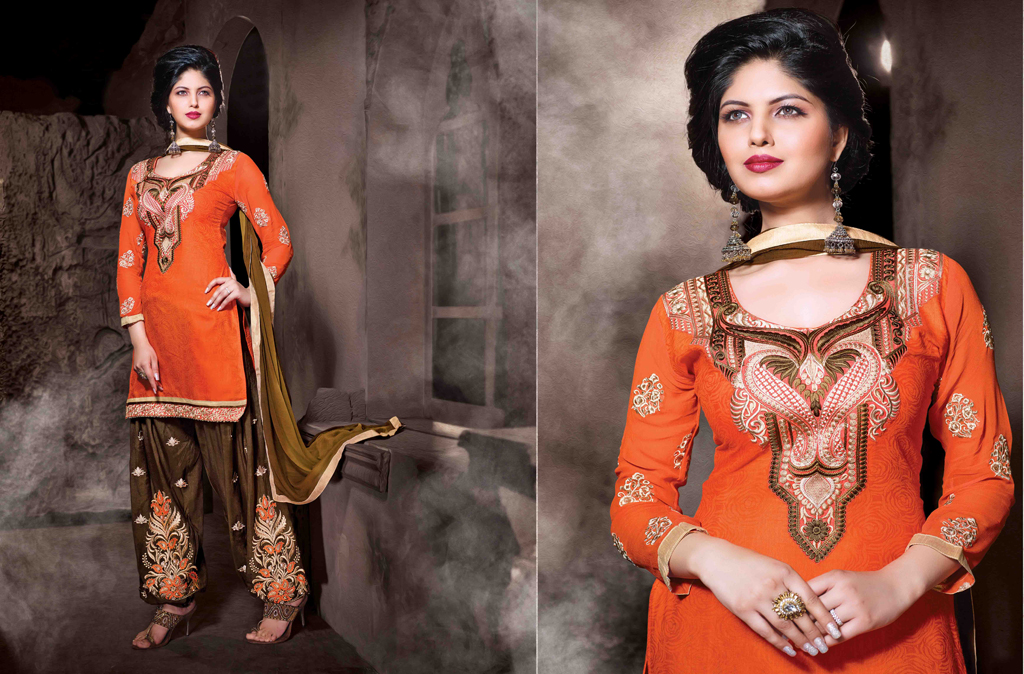 Orange Cotton Silk Punjabi Suit 48015
