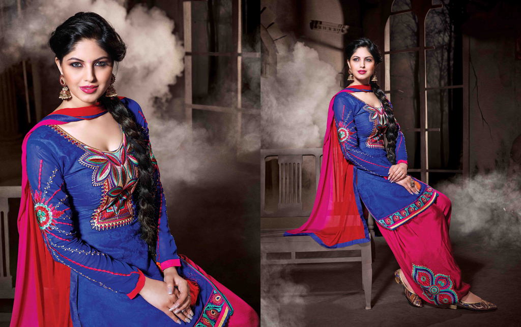 Blue Cotton Silk Punjabi Suit 48020