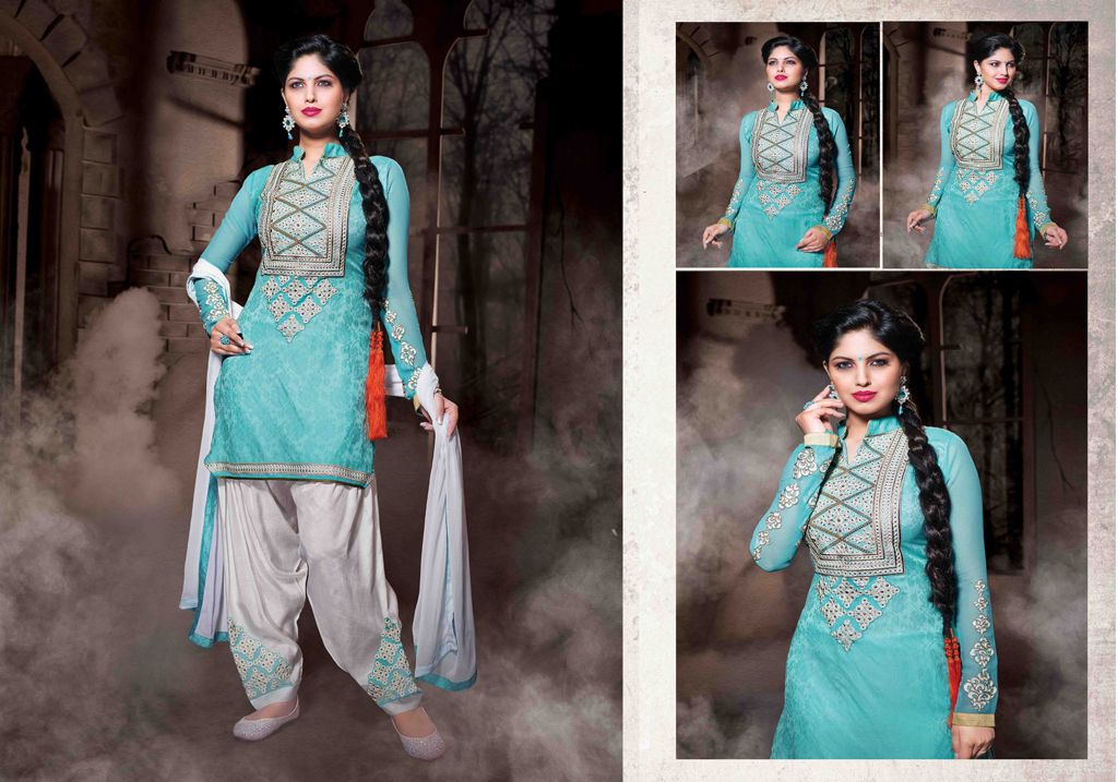 Aqua Cotton Silk Punjabi Suit 48022