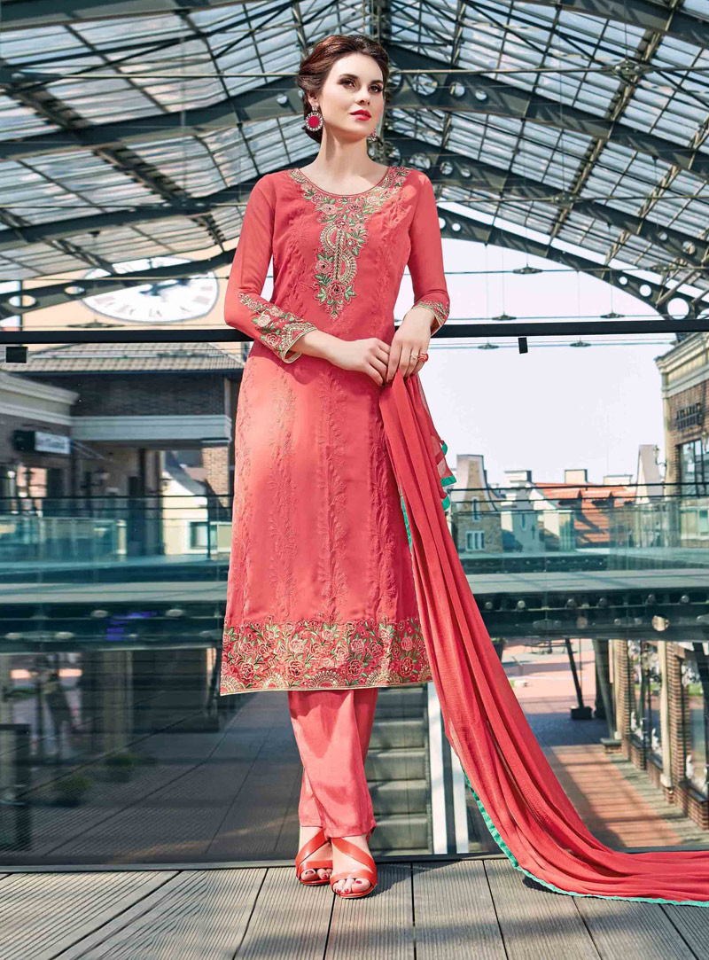 Pink Georgette Pakistani Style Suit 127671