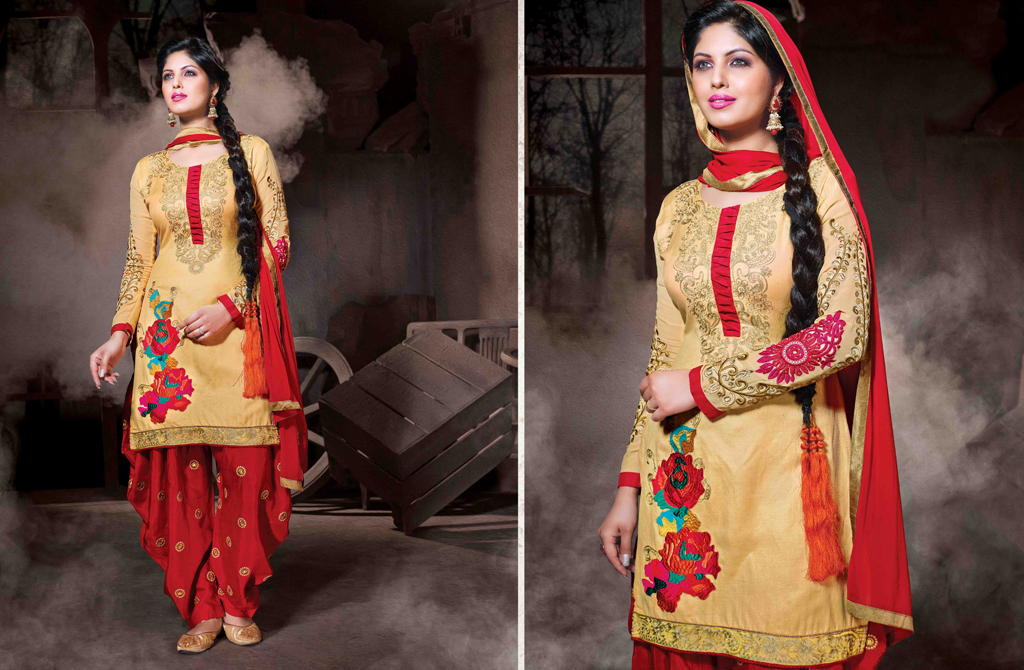 Cream Cotton Silk Punjabi Suit 48024