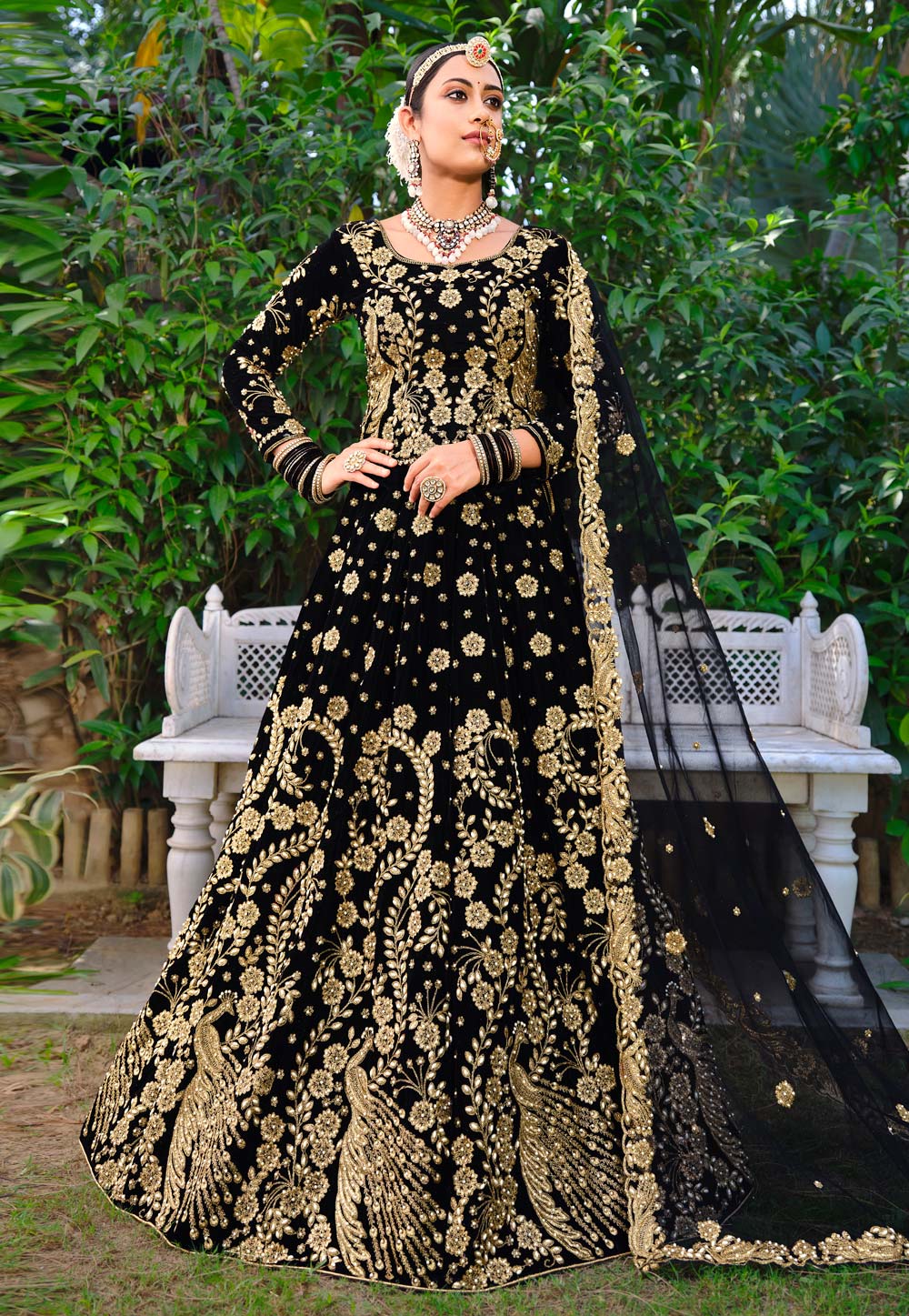 Black and Golden Sequinned Untitched Lehenga and Blouse with Dupatta -  ShopGarb - 3762929
