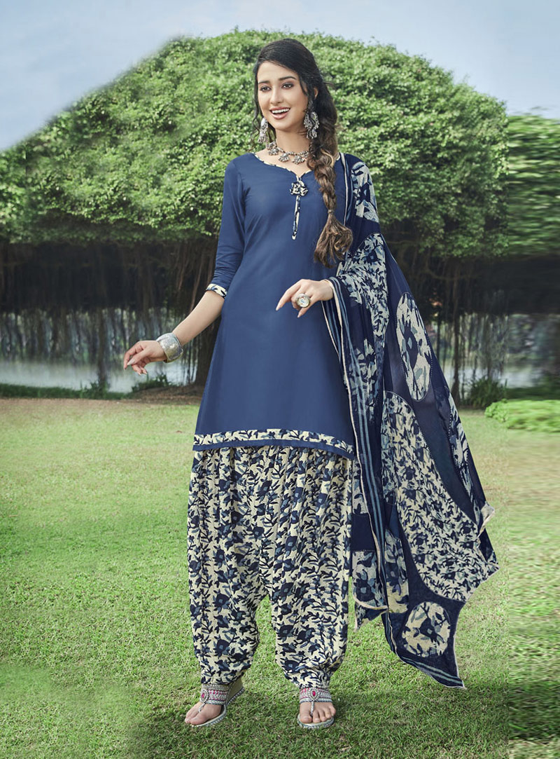 Navy Blue Cotton Punjabi Suit 126200