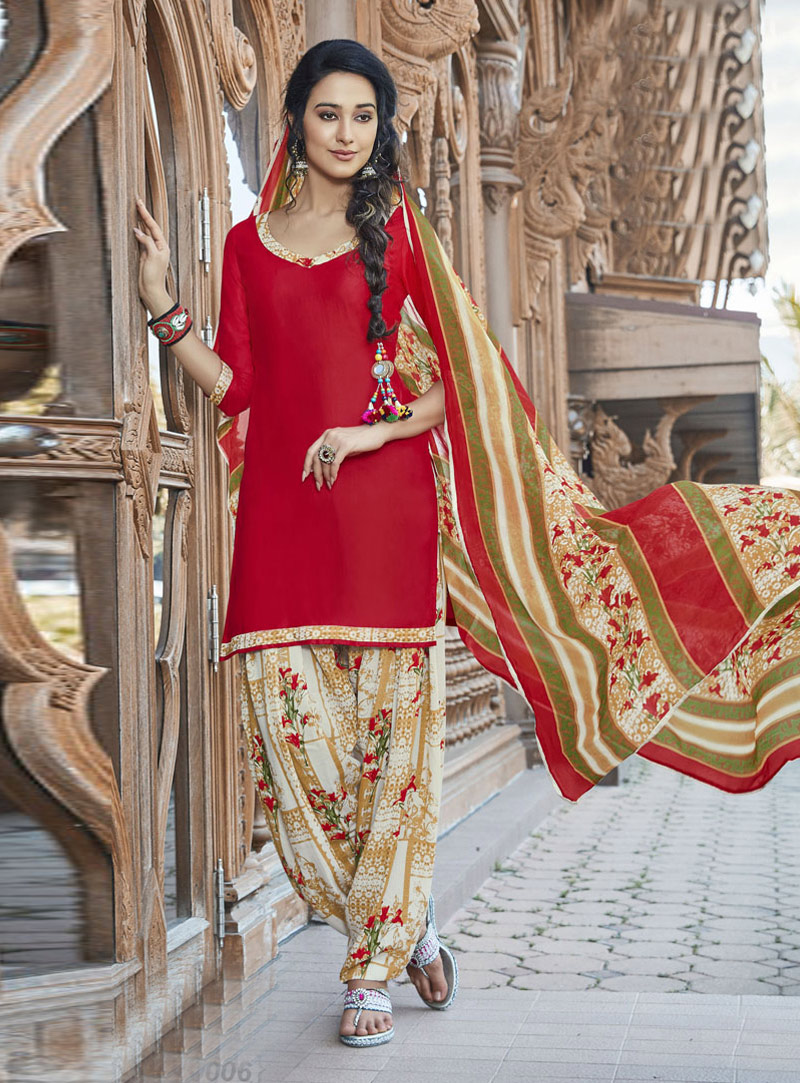 Red Cotton Punjabi Suit 126204