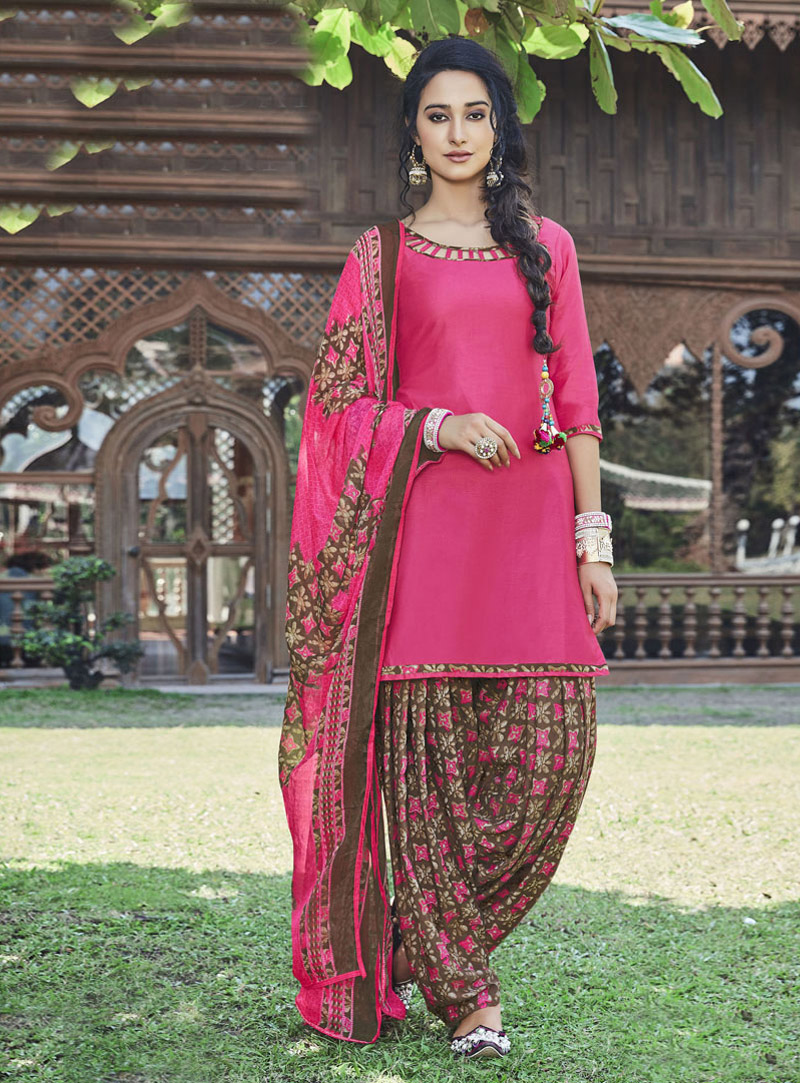 Pink Cotton Patiala Suit 126207