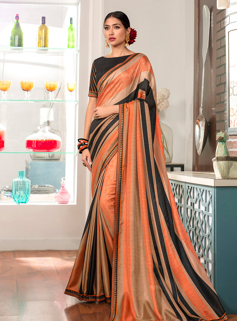 Orange Silk Festival Wear Saree 147535