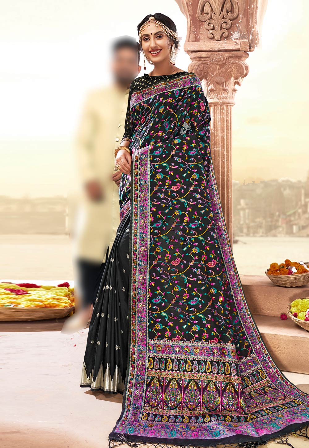 Black Banarasi Silk Festival Wear Saree 213666