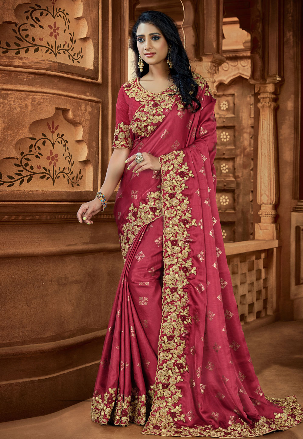 Pink Satin Saree With Blouse 220840