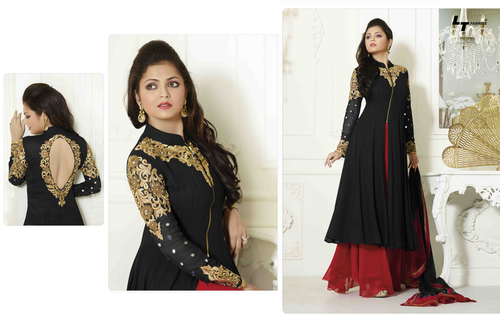 Black Georgette Palazzo Style Suit 48111