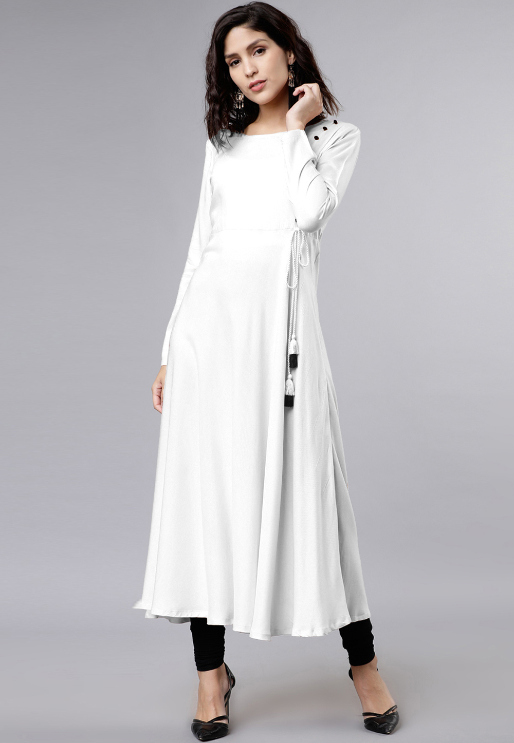 White Rayon Readymade Churidar Suit 204931