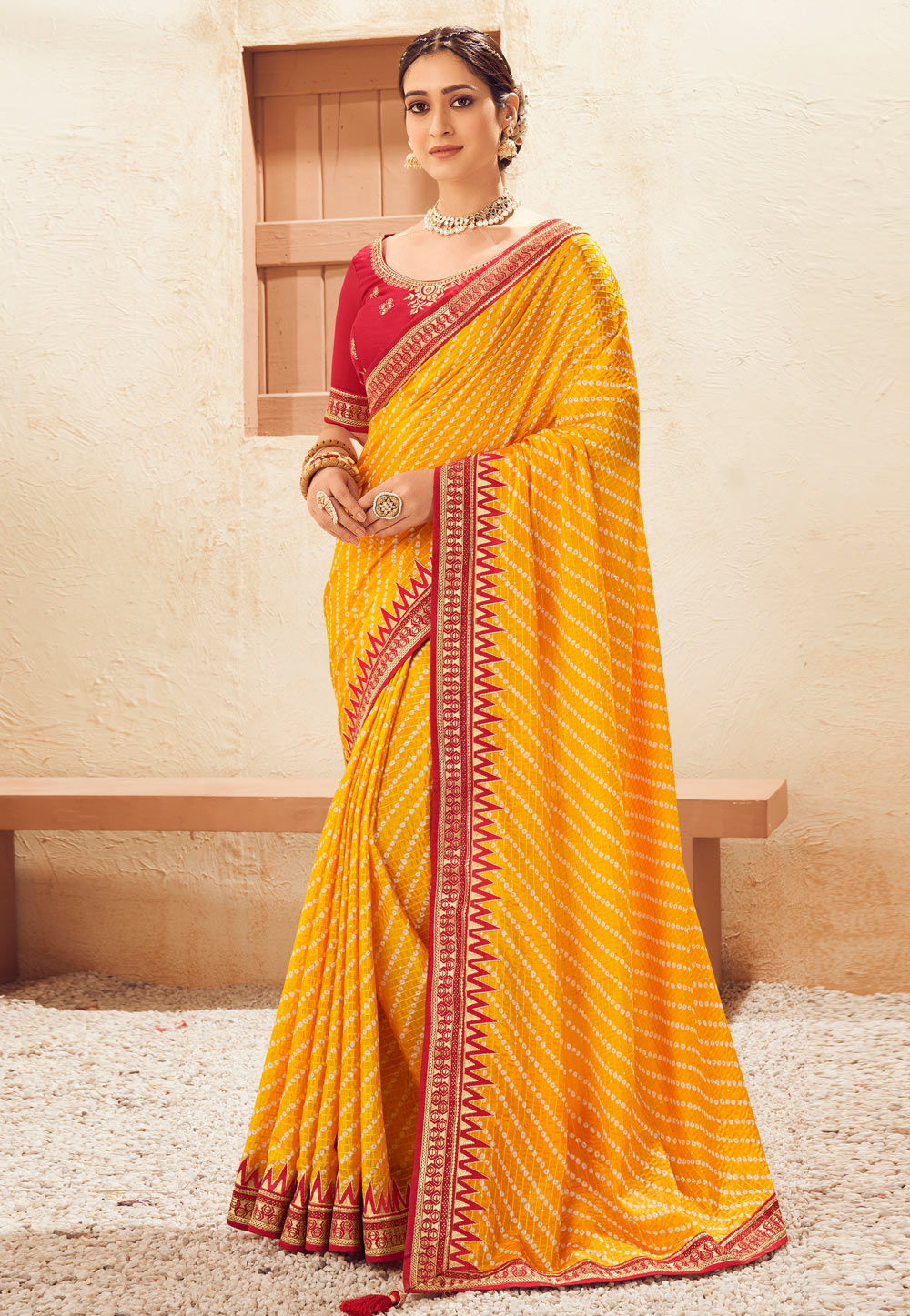 Yellow Chinon Saree With Blouse 246181