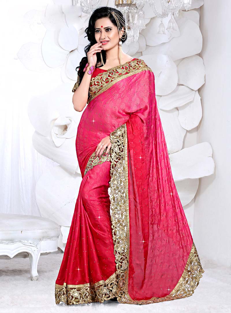 Shaded Pink Crepe Jacquard Party Wear Saree 63451