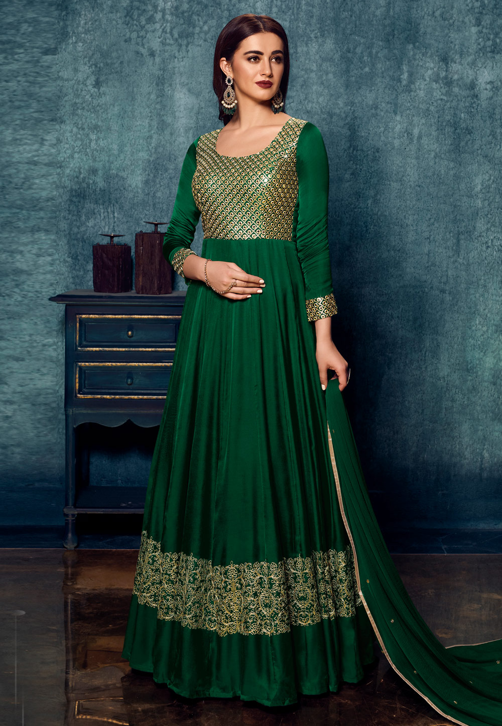Green Satin Gown 241051