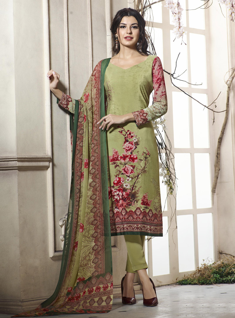 Green Crepe Pant Style Suit 126631